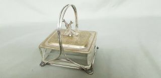 An Antique Silver Plated/glass Sardine Dish With Fish Handles.  Very Elegant.
