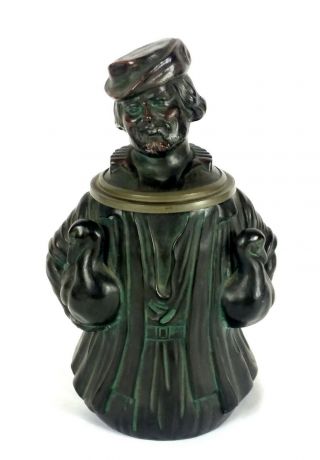 Antique Figural 1/2l Porcelain Beer Stein Man With Duck/goose Under Each Arm