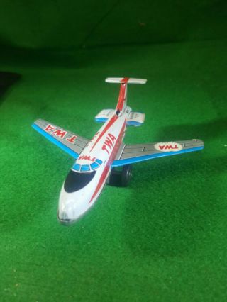 Vintage Japan " Saito " Friction Tin Toy Airplane Boeing 727 Twa Airlines A,