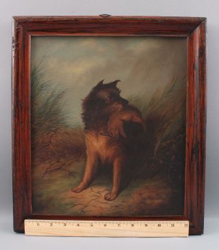 19thC Antique Chapman American Folk Art Oil Painting,  Terrier Dog Hunting Rabbit 2