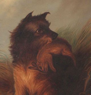 19thC Antique Chapman American Folk Art Oil Painting,  Terrier Dog Hunting Rabbit 4