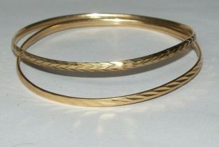 2 Vintage 10k Gold Pattern Bangle Bracelets 7.  95 Grams Marked Wear Scrap