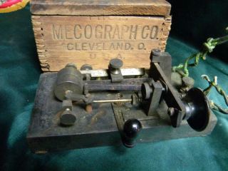 Vintage Telegraph Key Mecograph Co.  3 Cleveland O Box