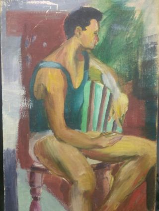 Old Vintage Portrait Oil Painting Seated Young Man Boy Male Art Canvas