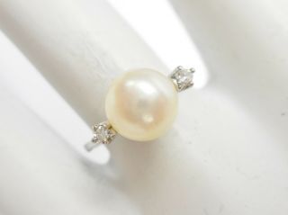 Vintage 18k White Gold 7.  7 Mm Pearl Diamond Accent Ring 5184