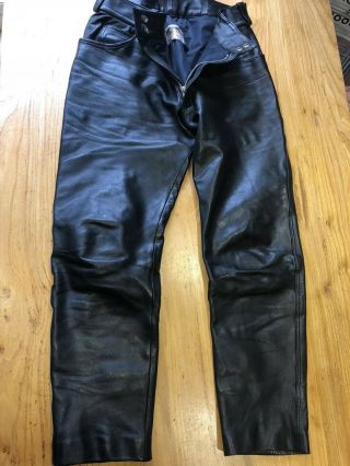 Vintage Lewis Leathers 1970 ' s Black Leather Motorcycle Pants Trousers Rare 36 