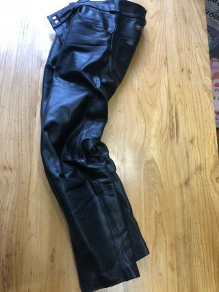 Vintage Lewis Leathers 1970 ' s Black Leather Motorcycle Pants Trousers Rare 36 