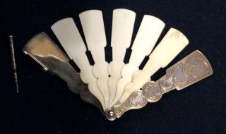 Antique Silver Dance Card Fan With An Matching Pencil