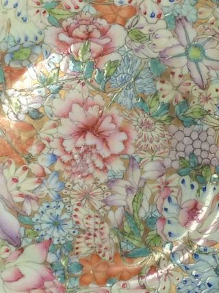 Antique Chinese 19th C Famille Rose Mille Fleur Plate Marked Qianlong 2