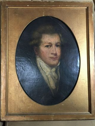 Antique Oval Sight " Formal Male Portrait " Oil On Canvas Painting - Framed