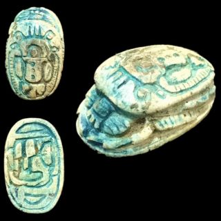 Very Rare Ancient Egyptian Blue Glazed Scarab Beetle Top Quality 300 B.  C.  (8)