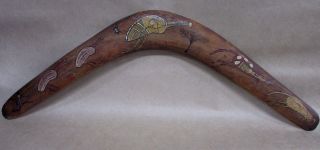 Vintage Handpainted Australian Aboriginal Boomerang Skeletal Painting Kangaroo