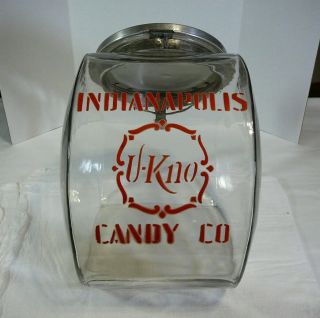 U - Kno Indianapolis Candy Co Country Store Counter Display Glass Jar Indiana Vtg