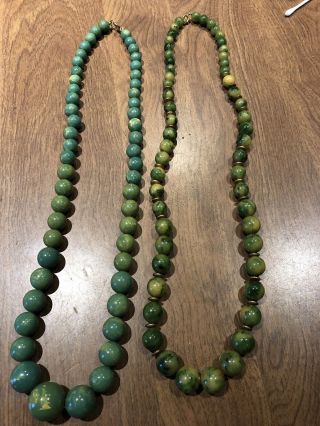 1930s Marbled Green Bakelite 2 Graduated Beaded Necklaces