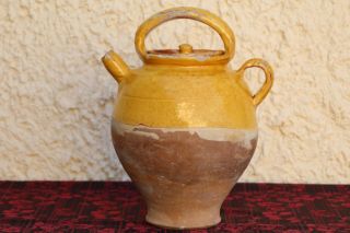 Antique Yellow Glazed French Pottery Water Jug - Pitcher Provence - 19 Th C