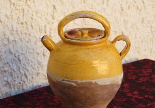 Antique yellow glazed French pottery Water Jug - Pitcher Provence - 19 Th C 7