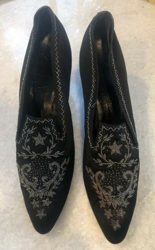Antique Vintage Edwardian Steel Cut Beaded Leather Evening Shoes Ladies Heels