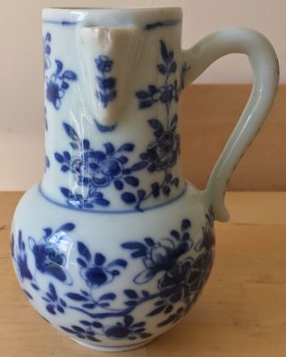 Antique Kangxi Revival Chinese Blue And White Floral Pattern Chocolate Pot