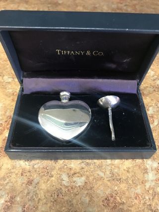 Vintage Tiffany & Co.  Heart Perfume Bottle Flask Funnel Sterling W Box