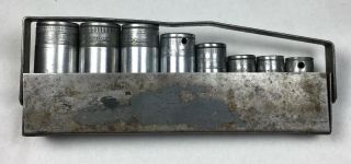 Vintage 1945 Snap - On Sf Deep Well Socket Set With Metal Holder 3/8 " Drive U.  S.  A.