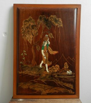 Vintage Indian Rosewood And Bone Inlaid Plaque 1
