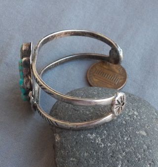 Vintage Carved Turquoise Leaf & Silver Cuff Bracelet Signed Small Wrist 4