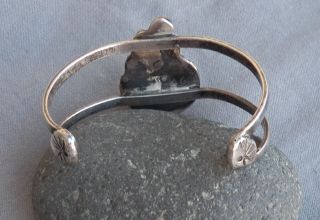 Vintage Carved Turquoise Leaf & Silver Cuff Bracelet Signed Small Wrist 5