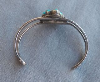 Vintage Carved Turquoise Leaf & Silver Cuff Bracelet Signed Small Wrist 7