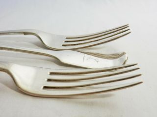 Set of 3 Three Antique Victorian 1866 Sterling Solid Silver Dinner Forks Fiddle 2