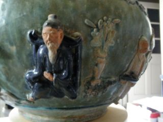 GOOD RARE LARGE QING CHINESE SHIWAN POTTERY FIGURAL BOWL JARDINIERE PLANTER 9