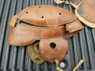Early Thos F Wilson Co Leather Football Dog Ear Helmet & Goldsmith Shoulder Pads 3