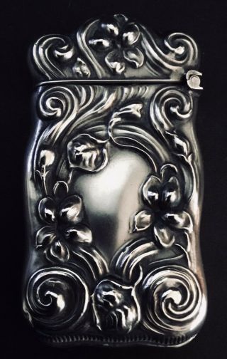 Antique Sterling Silver High Relief Repousse Match Safe Vesta Case (1704). 2