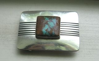 Vintage Old Pawn Navajo E Piaso Sterling Silver Turquoise Belt Buckle