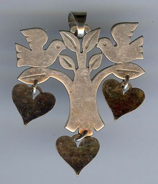 James Avery Sterling Silver 14 K Gold Dangle Hearts Doves In Tree Pendant