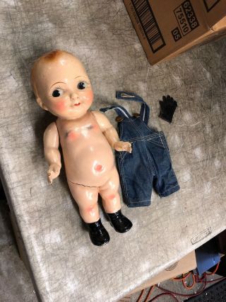 Buddy Lee Composition Antique Doll Advertising Embossed Lettering Overalls