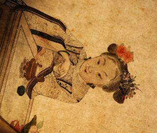 Antique 19th Century Chinese Fan Painting on Silk of a Lady 5