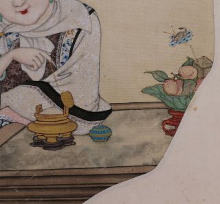 Antique 19th Century Chinese Fan Painting on Silk of a Lady 6