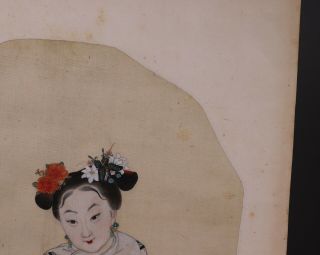 Antique 19th Century Chinese Fan Painting on Silk of a Lady 8