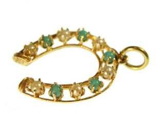 VTG Persian Turquoise & Pearl 14k Yellow Gold LUCKY HORSESHOE Equestrian Pendant 5