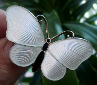 Larger Norwegian Stg.  Silver & White Enamel Butterfly Brooch - Ivar Holt Norway
