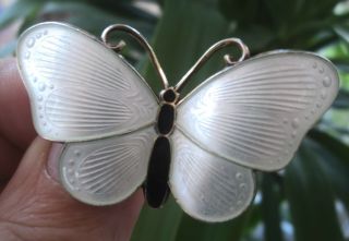 LARGER Norwegian Stg.  Silver & White Enamel Butterfly Brooch - Ivar Holt Norway 3