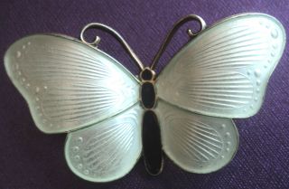 LARGER Norwegian Stg.  Silver & White Enamel Butterfly Brooch - Ivar Holt Norway 4