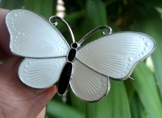 LARGER Norwegian Stg.  Silver & White Enamel Butterfly Brooch - Ivar Holt Norway 5