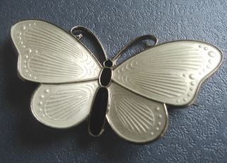 LARGER Norwegian Stg.  Silver & White Enamel Butterfly Brooch - Ivar Holt Norway 6