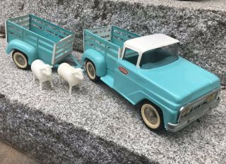Vintage 1960’s Tonka Farm Stake Truck And Trailer With 2 Sheep