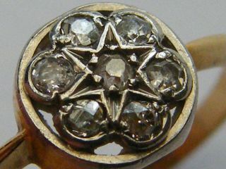 Antique - Victorian - 18ct Gold/old Cut Diamond Set Daisy Ring - Circa 1880 