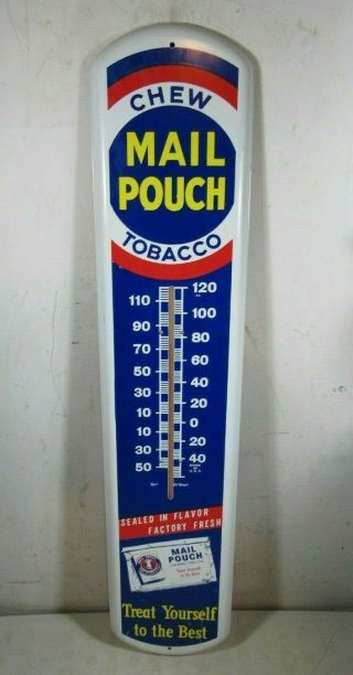 Vintage Tin Chew Mail Pouch Tobacco Thermometer Large 39 " Sign