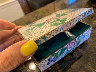 Vintage Cloisonne Trinket Box Hinged JEWELRY RING TRUNK SIGNED OLD CHINA nr 2