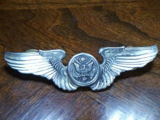 Ww 2 Army Air Corp Enlisted Crew 3 " Wings Sterling Silver Eagle/shield Pin Back