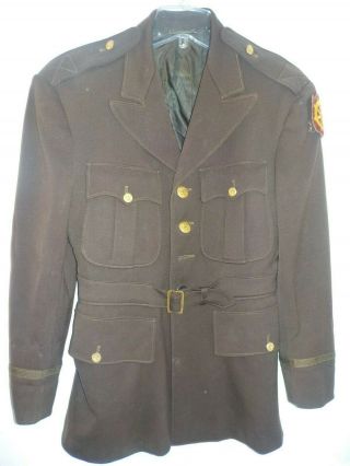 Vintage Wwii 1945 Us Army Brown Wool Officers Uniform Jacket 1 Patch